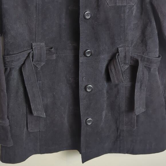 100% Genuine Leather Trench Style Lined Black Jacket Women's Size Large - Picture 5 of 13